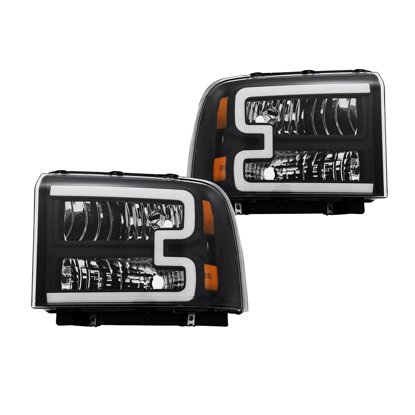 FORD F250 F350 F450 F550 2005-2007 FOCOS DELANTEROS FONDO NEGRO DRL LED