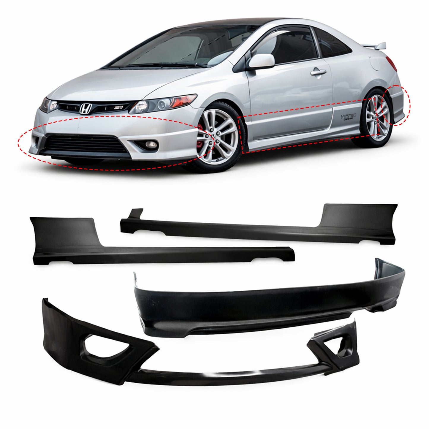 HONDA CIVIC 2006-2008 COUPE BODY KIT ESTILO HFP DE FIBERGLASS