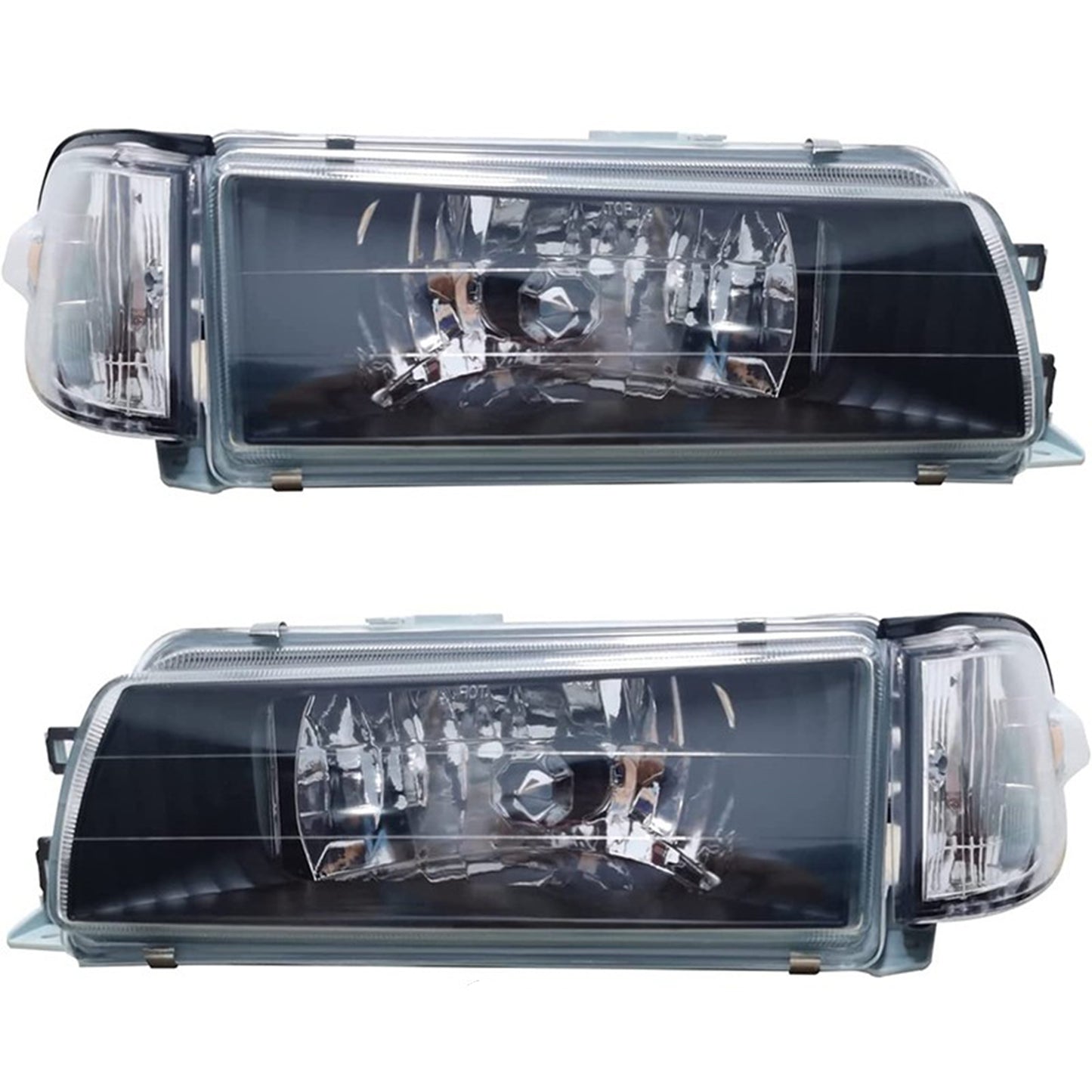 TOYOTA COROLLA 1988-1992 SEDAN / WAGON FOCOS DELANTEROS FONDO NEGRO CRISTAL CON ESQUINEROS