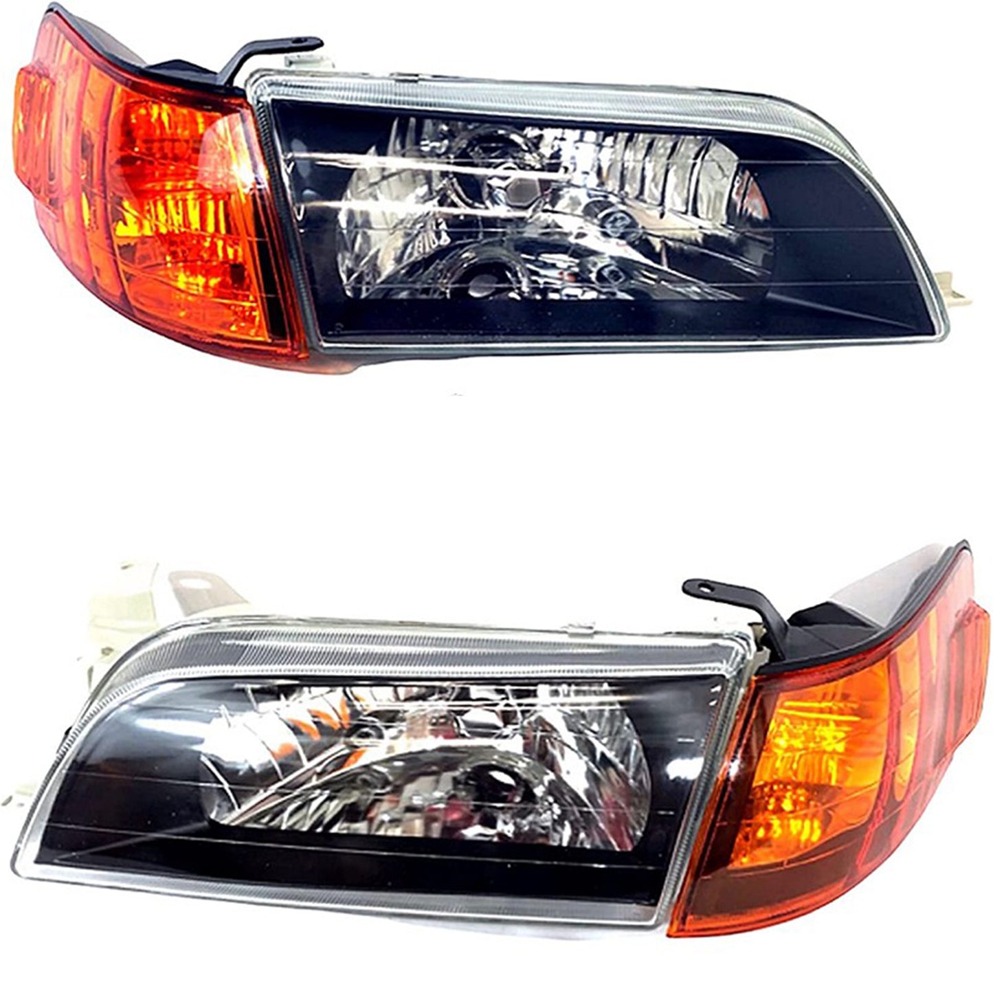 TOYOTA COROLLA 1993-1997 FOCOS JDM DELANTEROS FONDO NEGRO CRISTAL CON ESQUINEROS