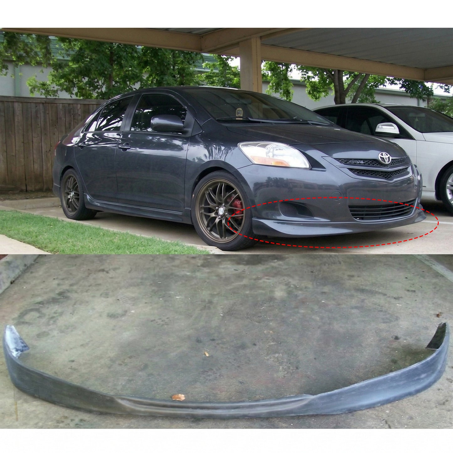 TOYOTA YARIS 2007-2012 FRONT LIP ESTILO FABRICA DE FIBERGLASS