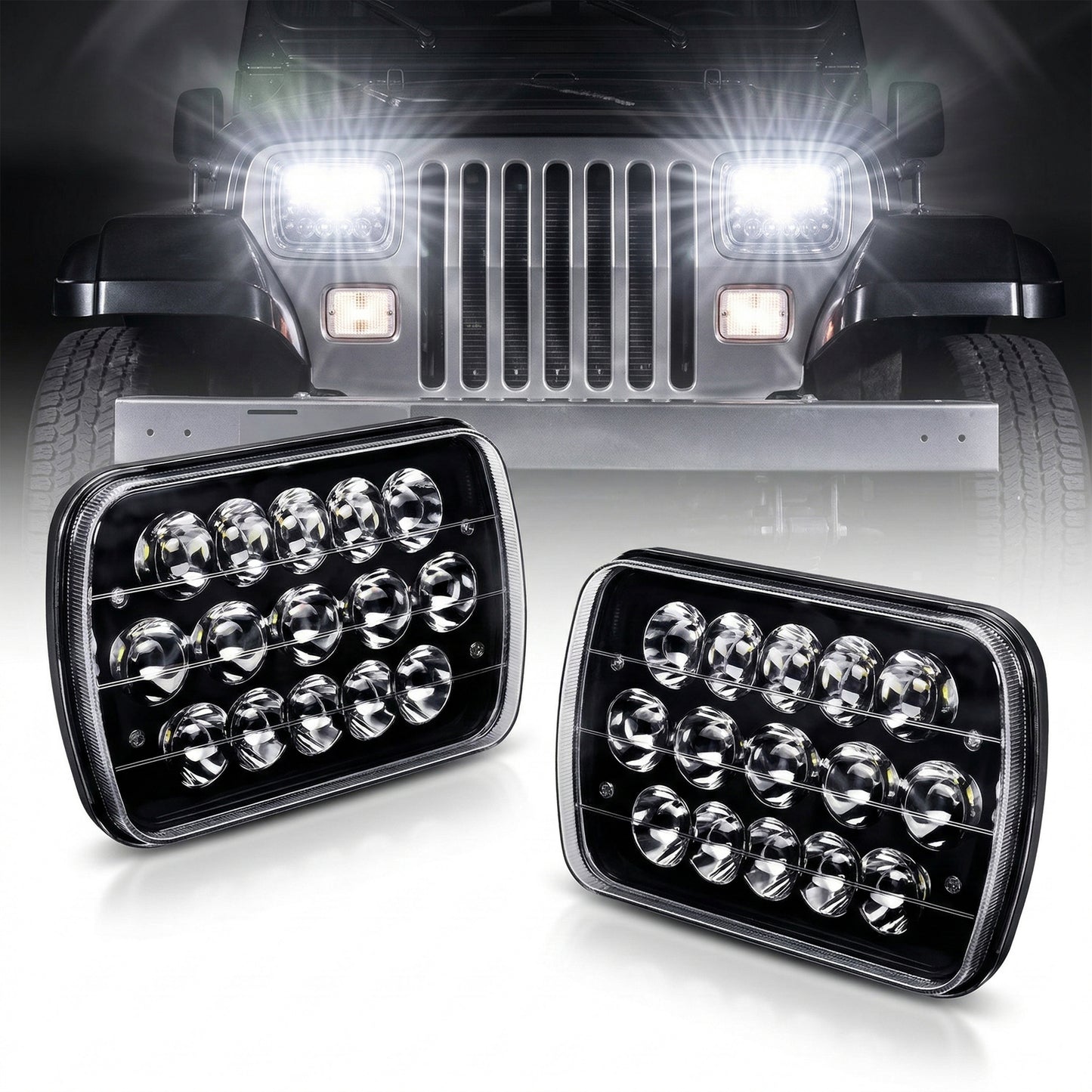 FOCOS 5X7 FULL LED LOW & HI FONDO NEGRO 45 WATTS