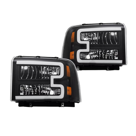FORD F250 F350 F450 F550 2005-2007 FOCOS DELANTEROS FONDO NEGRO DRL LED