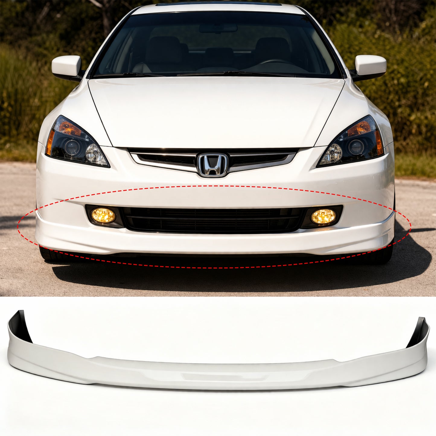 HONDA ACCORD 2003-2005 SEDAN FRONT LIP ESTILO HFP DE FIBERGLASS