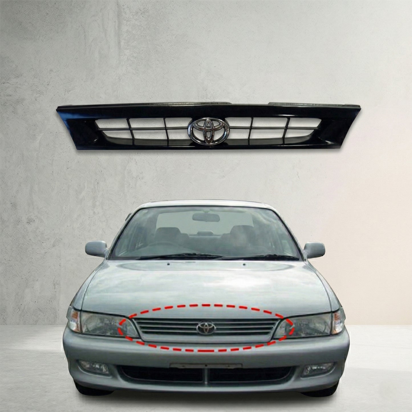 TOYOTA COROLLA 1993-1997 PARRILLA JAPONESA NEGRA CON LOGO OEM