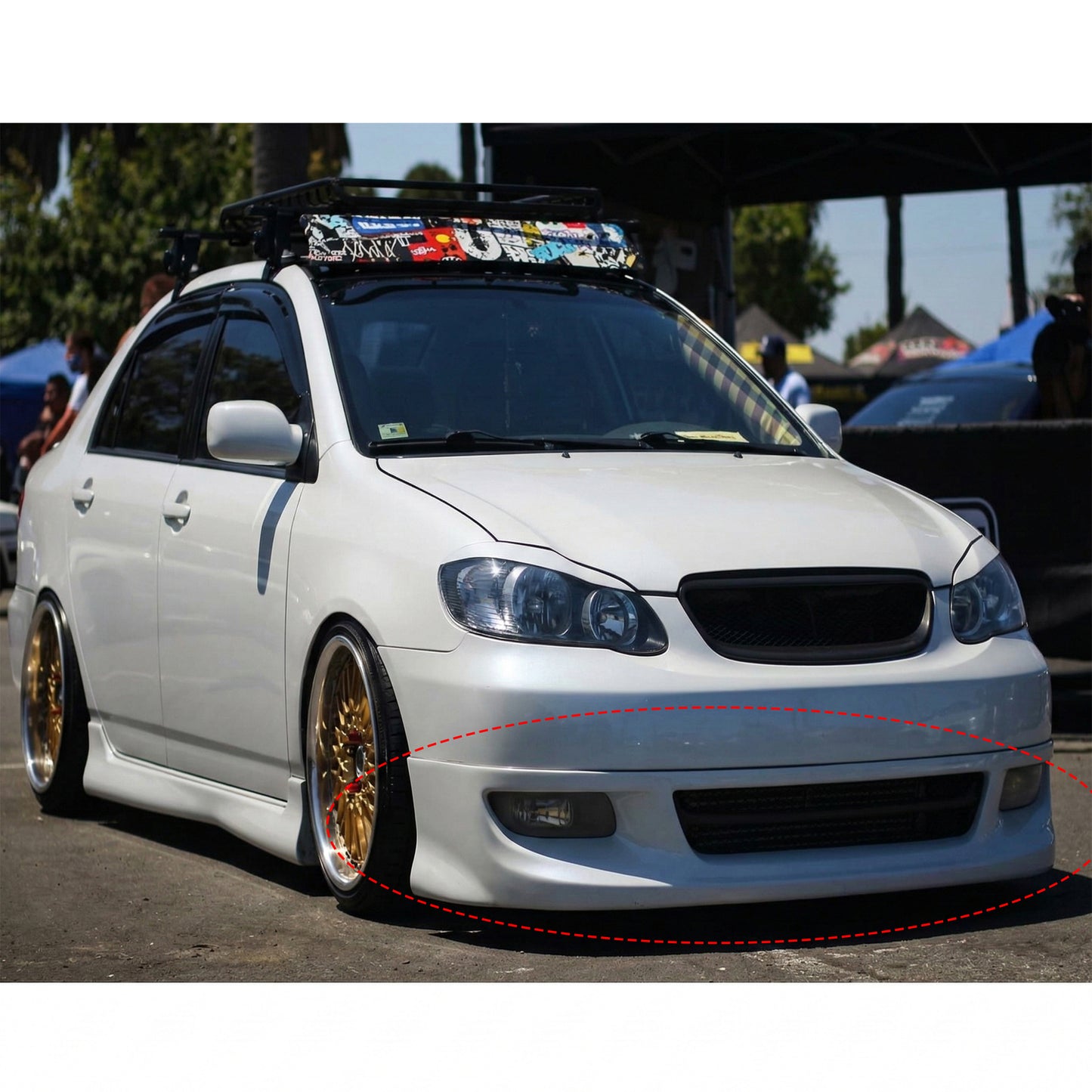 TOYOTA COROLLA 2003-2004 FRONT LIP ESTILO HELLA DE FIBERGLASS