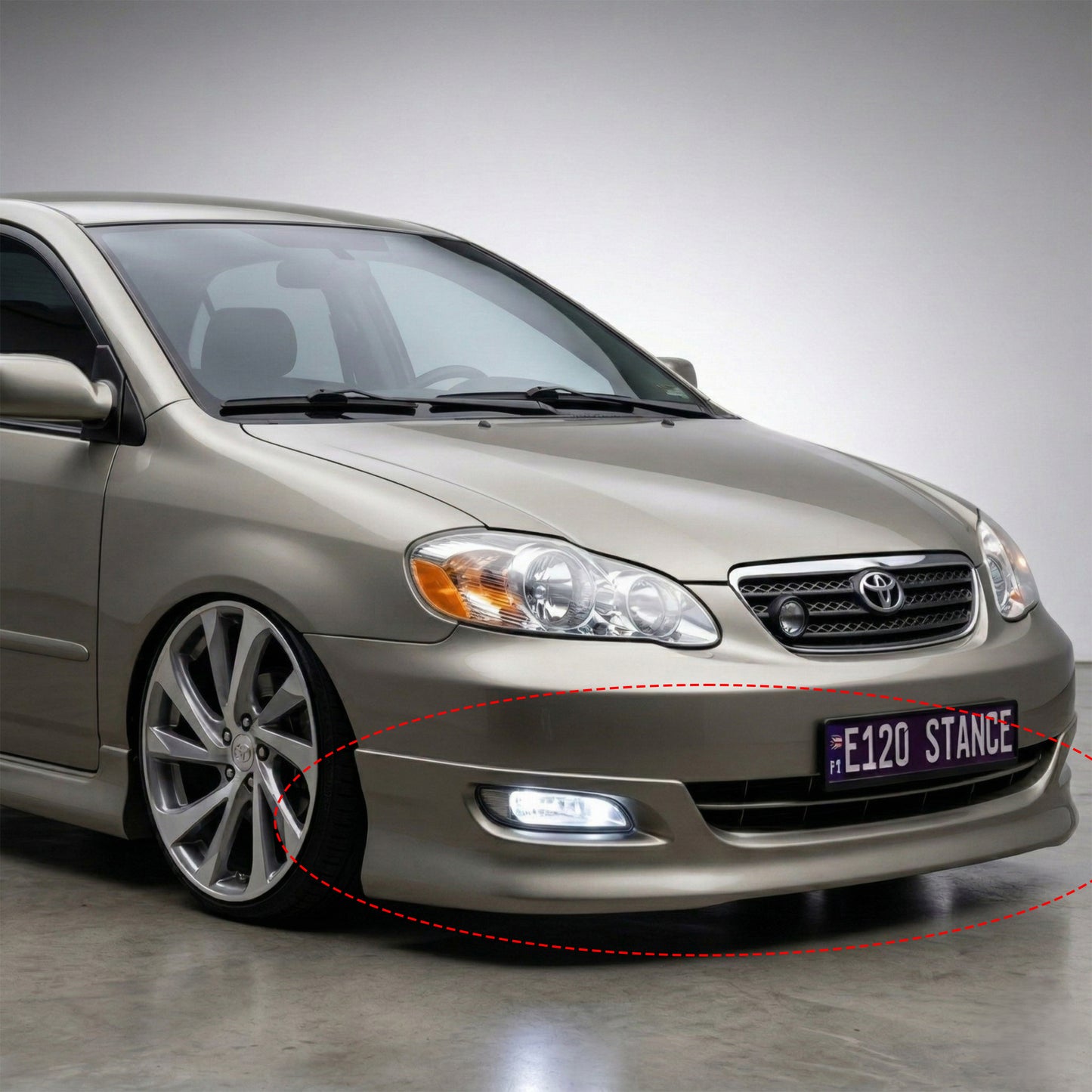 TOYOTA COROLLA 2005-2008 FRONT LIP ESTILO UNA PIEZA DE FIBERGLASS