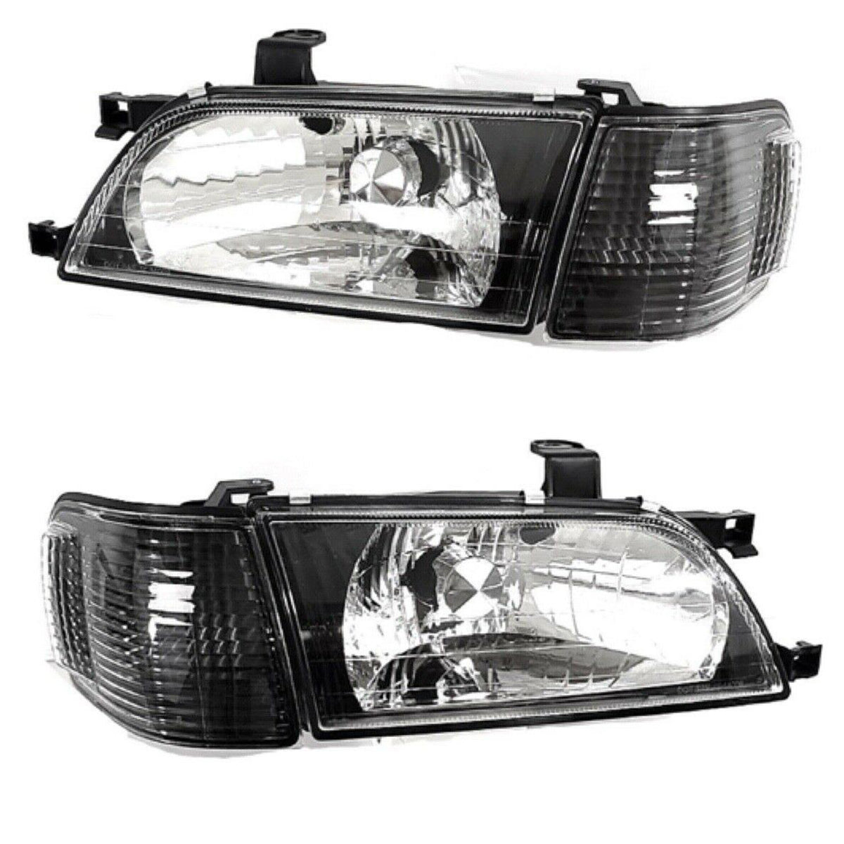 TOYOTA TERCEL 1998-1999 FOCOS DELANTEROS FONDO NEGRO CRISTAL CON ESQUINEROS