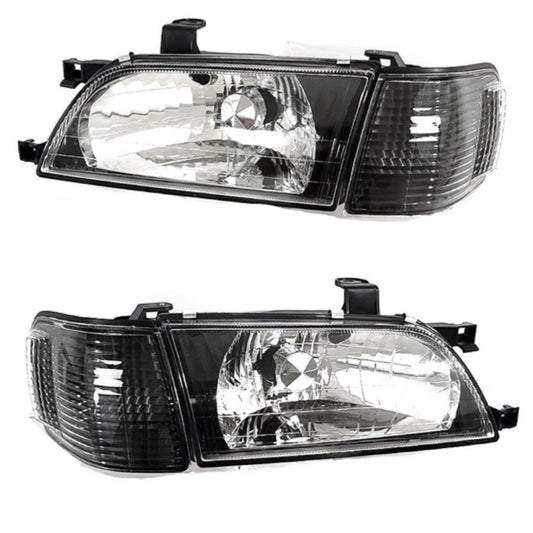 TOYOTA TERCEL 1998-1999 FOCOS DELANTEROS FONDO NEGRO CRISTAL CON ESQUINEROS